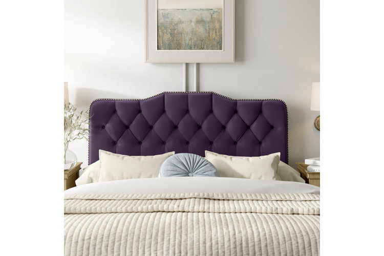 Purple velvet tufted deals headboard